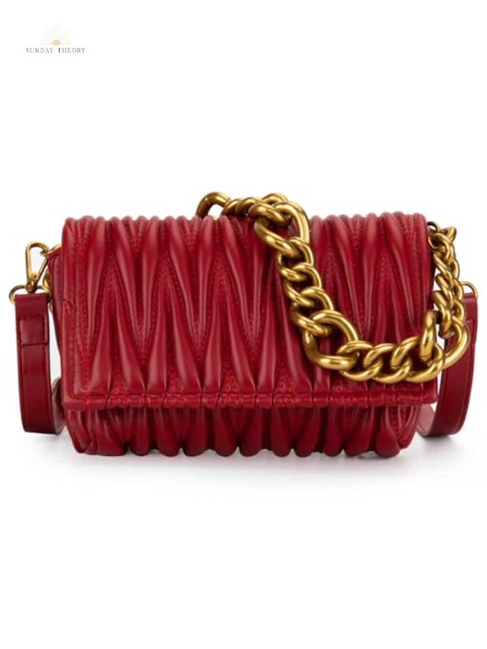 Quilted Faux Leather Satchel Crossbody Clutch with Chain Strap